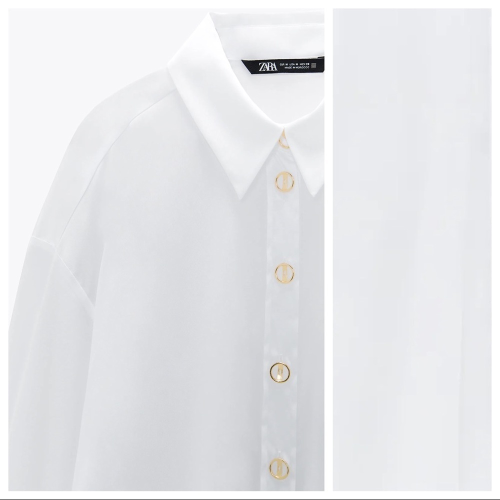 NWOT. Zara White Long Buttoned Shirt. Size M. - Picture 5 of 7